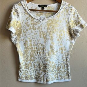 Christine Phillipe Y2K Metallic Snake Print White and Gold Women's Top. Size Lg.